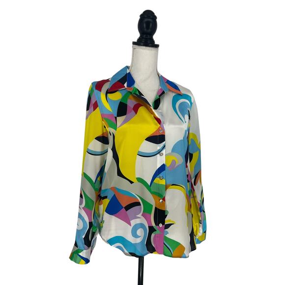 L’AGENCE Tyler Silk Charmeuse Blouse Multi Kaleidoscope Size Small - Picture 9 of 13